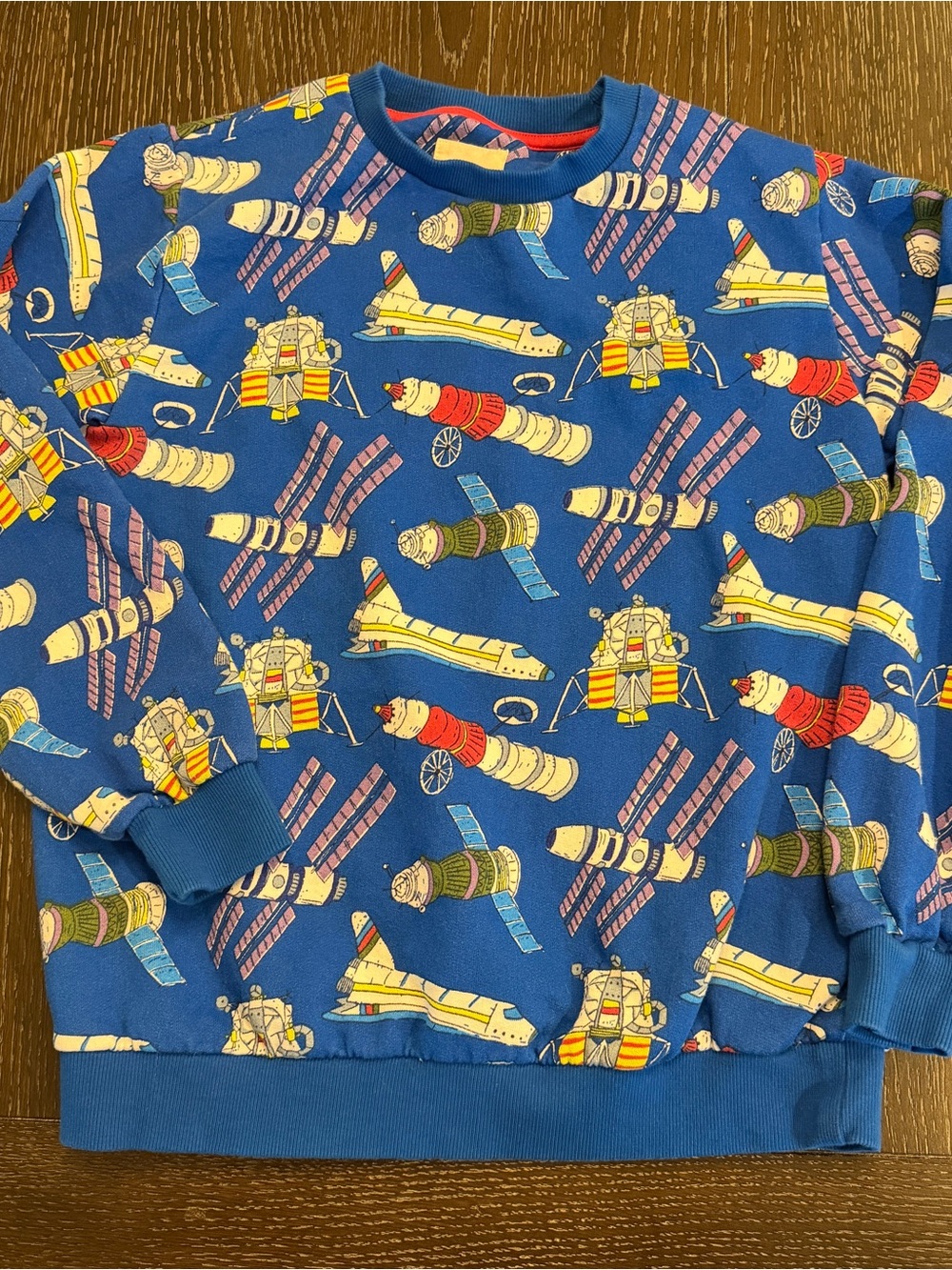 Mini Boden Boy’s 11-12 Blue Space Satellite  Crewneck Sweatshirt EUC